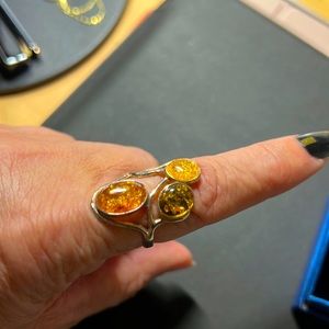 Amber & Citrine 3 Stones Ring